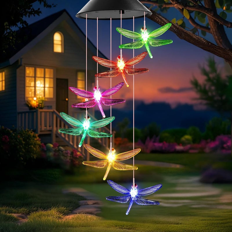 Winzwon Birthday Gifts for Mom Grandma Wife, Solar Lights Outdoor Wind Chimes for Outside Garden Yard Patio Porch Deck Hanging Decor Dragonfly Gifts for Women Her Easter Mothers Day - Image 1